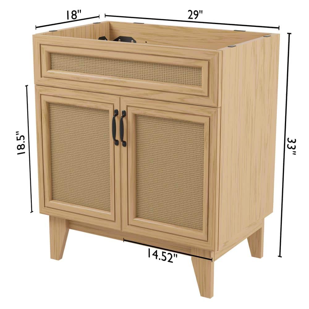 Javer 30" Oak Rattan Modern Farmhouse Bath Vanity Cabinet