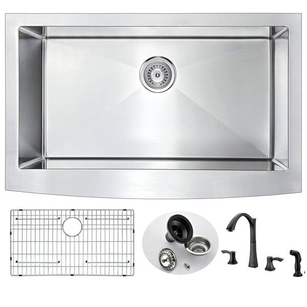 ANZZI Elysian Farmhouse Stainless Steel 36 in. Single Bowl Kitchen Sink with Faucet in Oil Rubbed Bronze