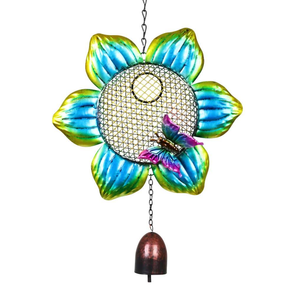 Exhart 9 in. x 22.5 in. Metal Solar Hanging Mesh Flower Bird Feeder