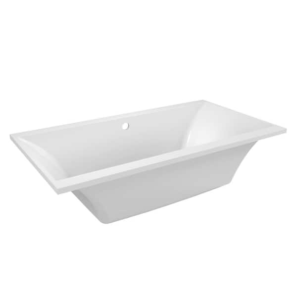 Aqua Eden 66.9 in. x 36 in. Acrylic Rectangular Drop-In Soaking Bathtub with Center Drain in Glossy White