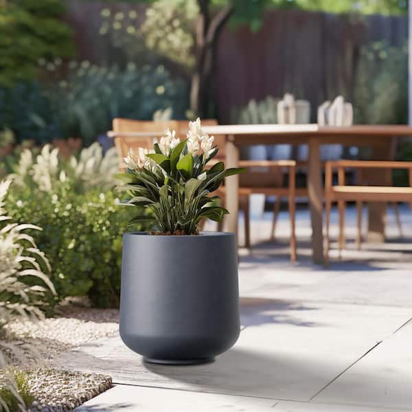 Sapcrete Lightweight 15.5in. x 17.5in. Granite Gray Extra Large Tall Round Concrete Plant Pot/Planter for Indoor & Outdoor