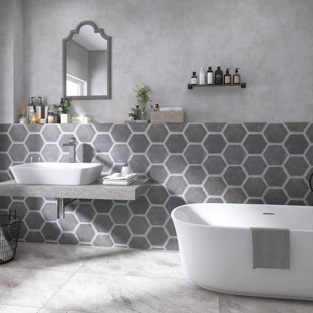 Décor Grafito Hexagon Porcelain Floor and Wall Tile