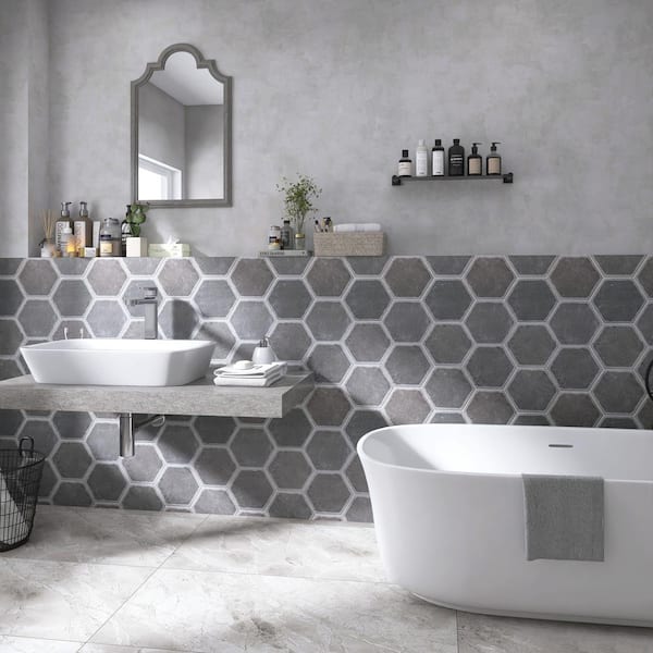 MOLOVO Dakota Hexagon 7.87 in. x 9.45 in. Matte Decor Grafito