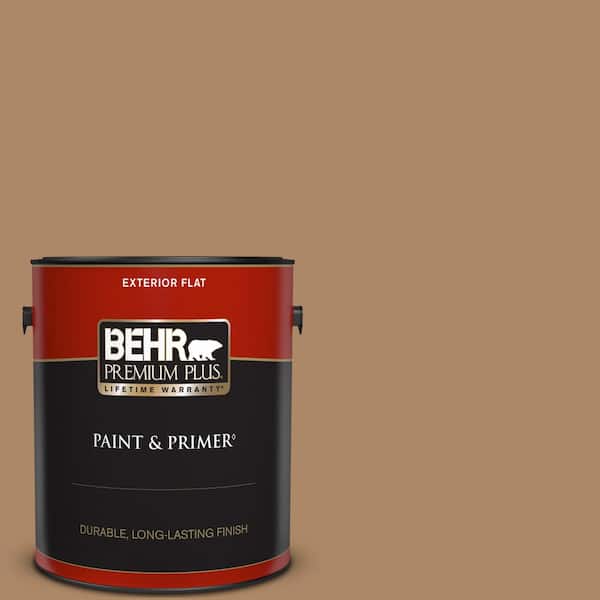 BEHR PREMIUM PLUS 1 gal. #BIC-44 Chamois Leather Flat Exterior Paint & Primer