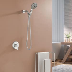 Single Handle 10-Spray Wall Mount Shower Faucet 1.8 GPM with Pressure Balance Anti Scald in. Brushed Nickel