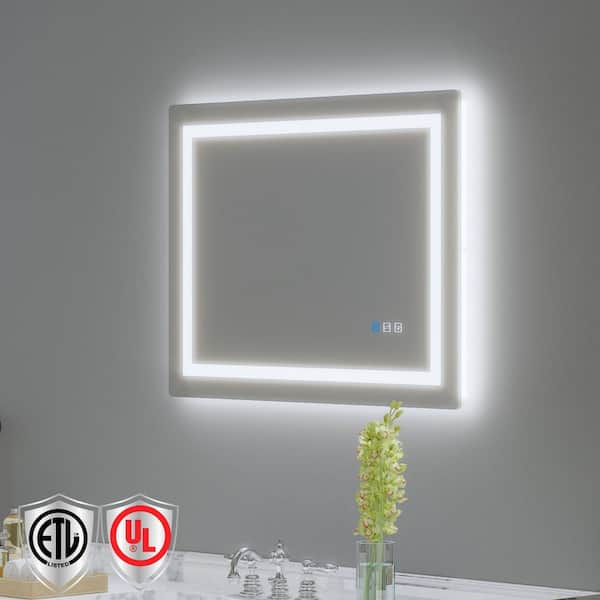 24 in. W x 32 in. H Rectangular Frameless Anti-Fog LED Light Wall Bathroom Vanity Mirror with Backlit and Front Light