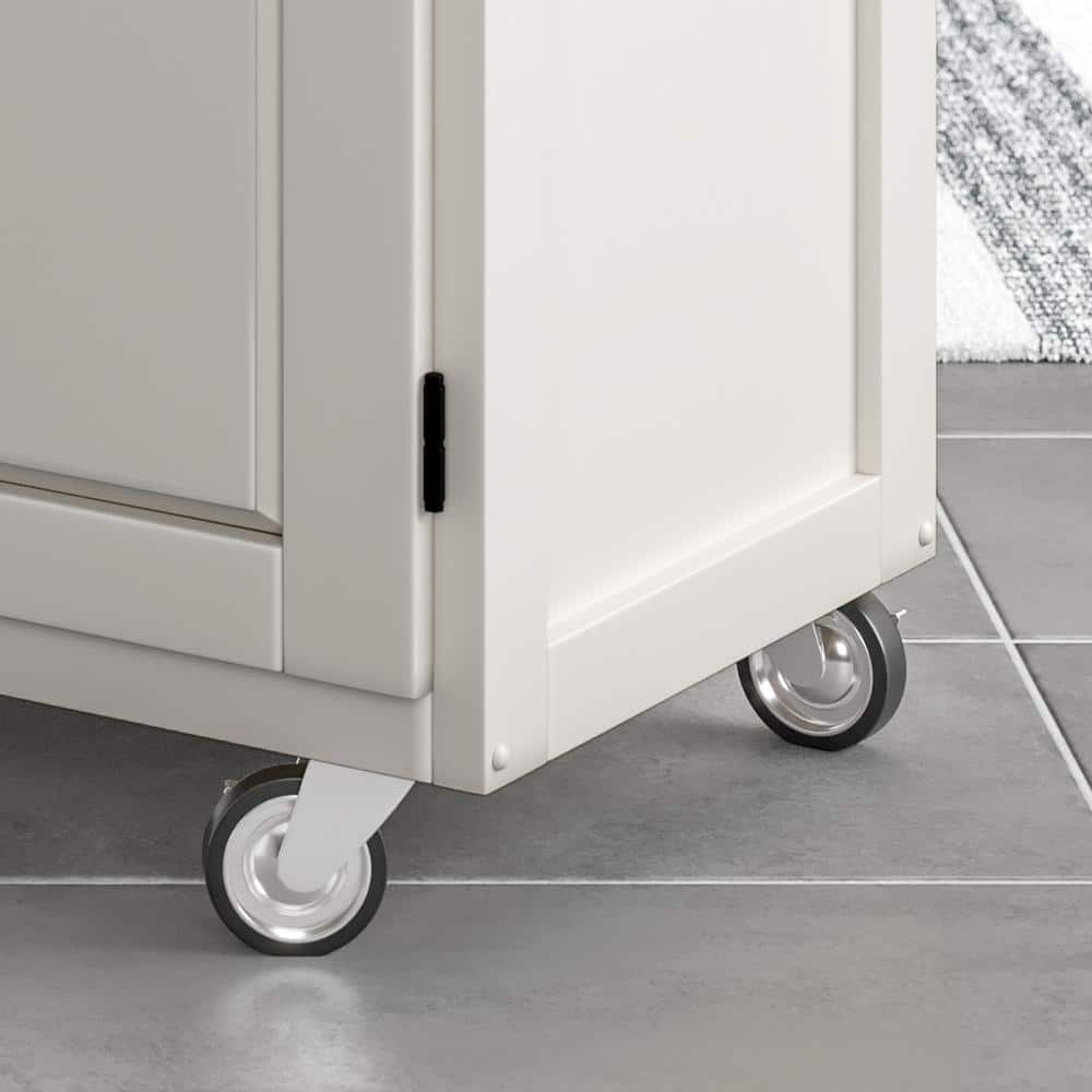 White and Natural Wood Kitchen Cart with Storage