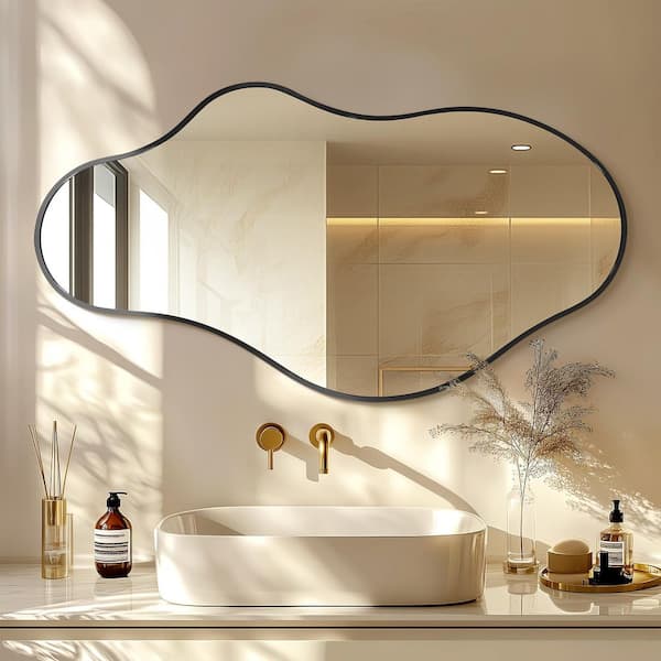 24 in. W x 43 in. H Irregular Black Aluminum Alloy Framed Asymmetrical Wall Mirror
