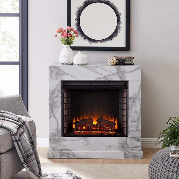 Southern Enterprises Barsdale Faux Marble 34 in. Electric Fireplace in