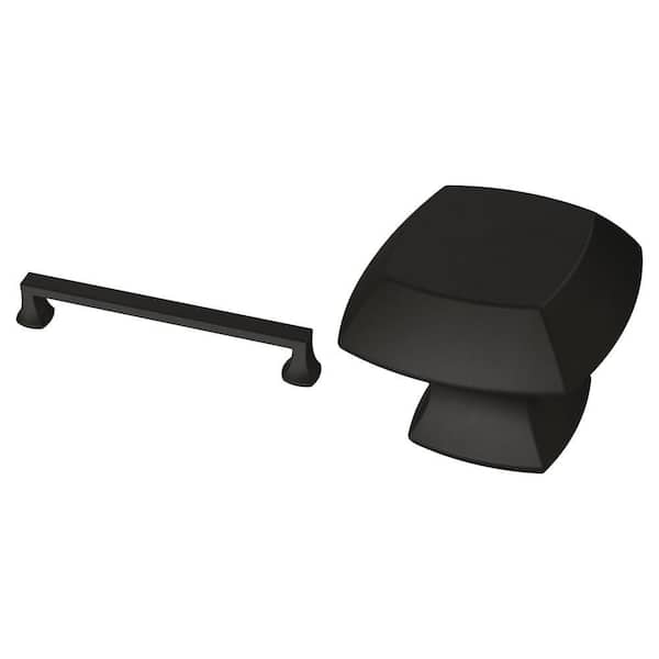 Mandara Matte Black Cabinet Pull (6-5/16 in.) and Square Knob (1-1/4 in.) Combo