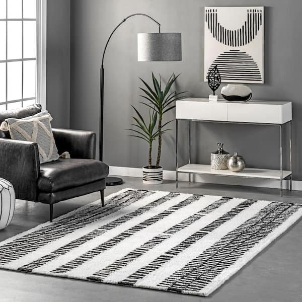 5 ft. x 8 ft. Gray Kasha Striped Modern Area Rug