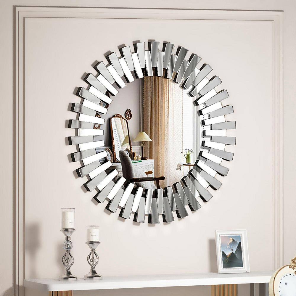 Golden Bordered Minimalist Round Wall Mirror | 33 Inches Decorative Mirror