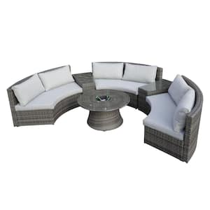 Gray 6-Piece Wicker Patio Conversation Set with Gray Cushion