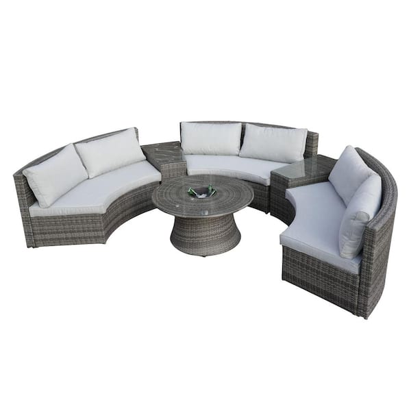 Unbranded Gray 6-Piece Wicker Patio Conversation Set with Gray Cushion