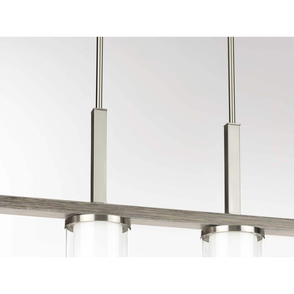 Mast 38" Brushed Nickel Linear Chandelier with Faux Wood Accents