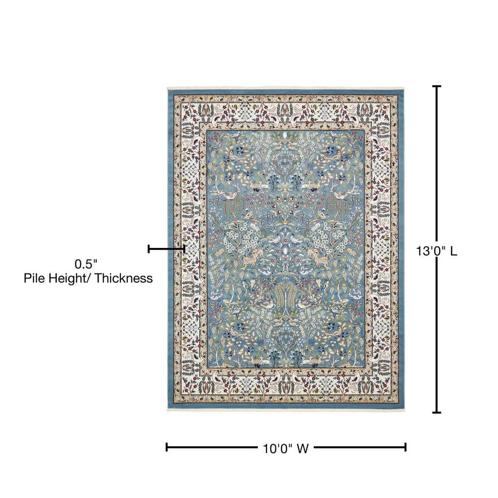 Narenj Blue and Beige Floral Synthetic 10' x 13' Area Rug