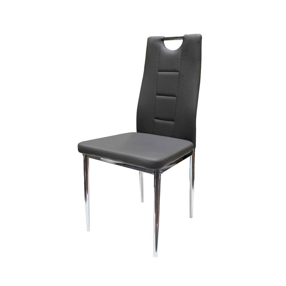 Gray Faux Leather and Chrome Round Glass Dining Set
