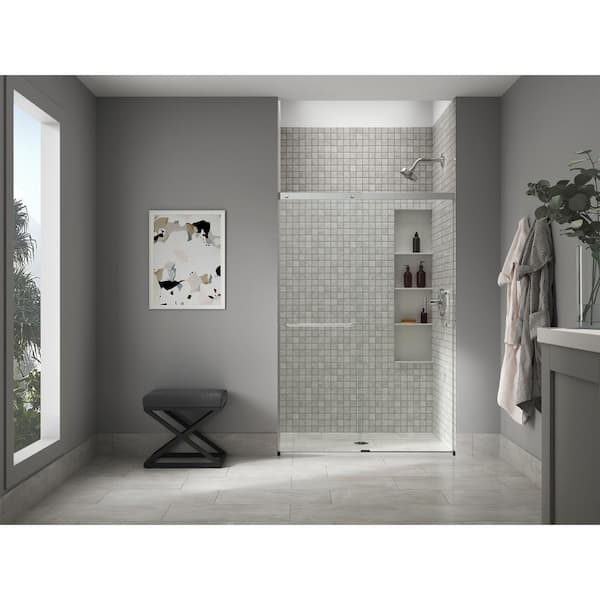 KOHLER Elate Tall 50-54 in. W x 76 in. H Sliding Frameless Shower Door in Bright Silver with Crystal Clear Glass