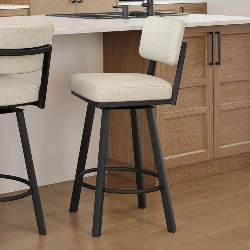 Alek 31 in. Light Beige PVC/Black Metal High Back Swivel Bar Stool -  Amisco