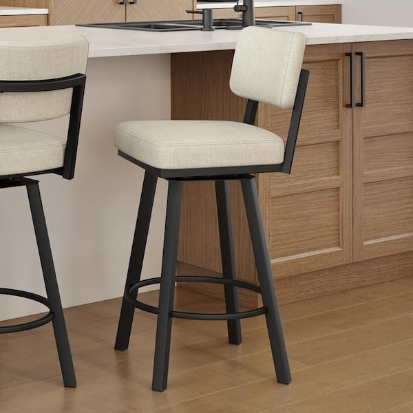 Amisco Alek 31 in. Light Beige PVC/Black Metal High Back Swivel Bar ...