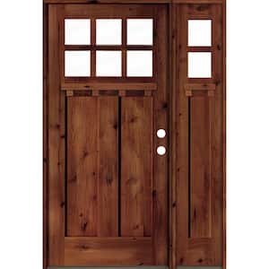 50 in. x 80 in. Craftsman Alder 2 Panel Left Hand 6 Lite Clear Glass Red Chestnut Wood Prehung Front Door/Sidelite