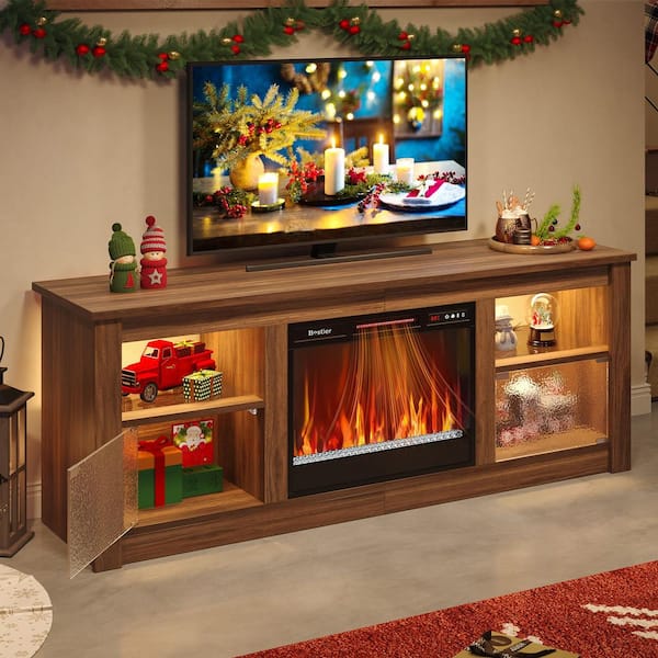 63 in. Freestanding Media Console Electric Fireplace TV Stand Fits TV'​s Up to 70 in. with Cabinet in Walnut