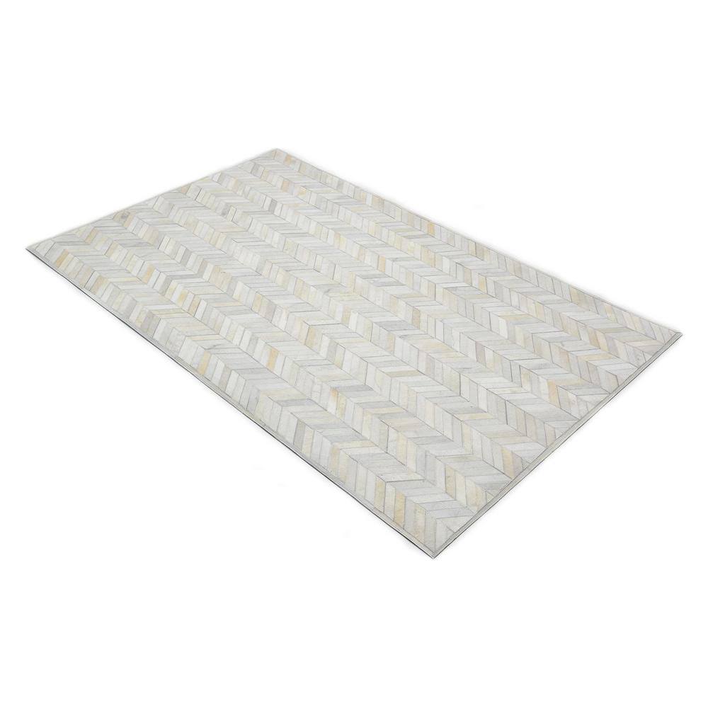 Ivory Chevron Cowhide and Wool 10' x 14' Area Rug