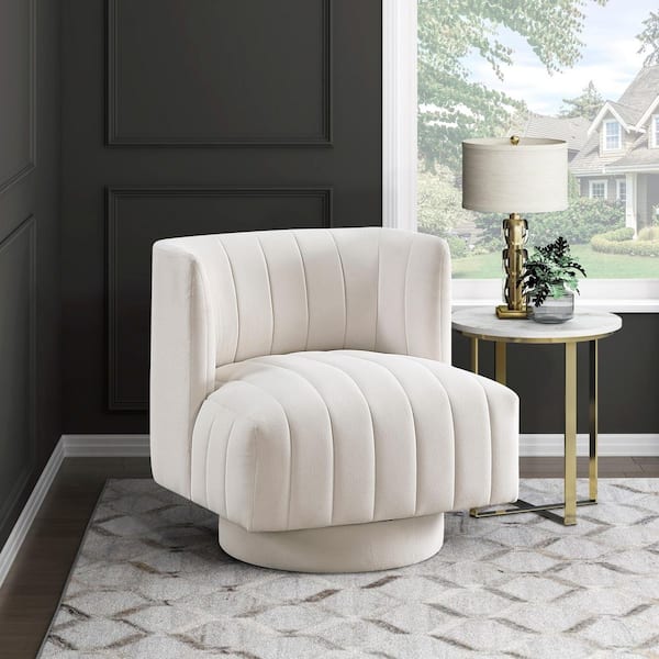 Trina Modern Beige 27.5 in. Fabric Upholstered 360° Swivel Accent Chair with Barrel Back