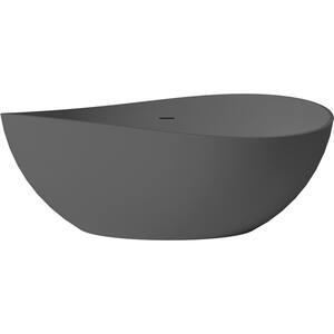 63 in. x 37 in. Solid Surface Stone Resin Freestanding Soaking Bathtub with Center Drain in Grey