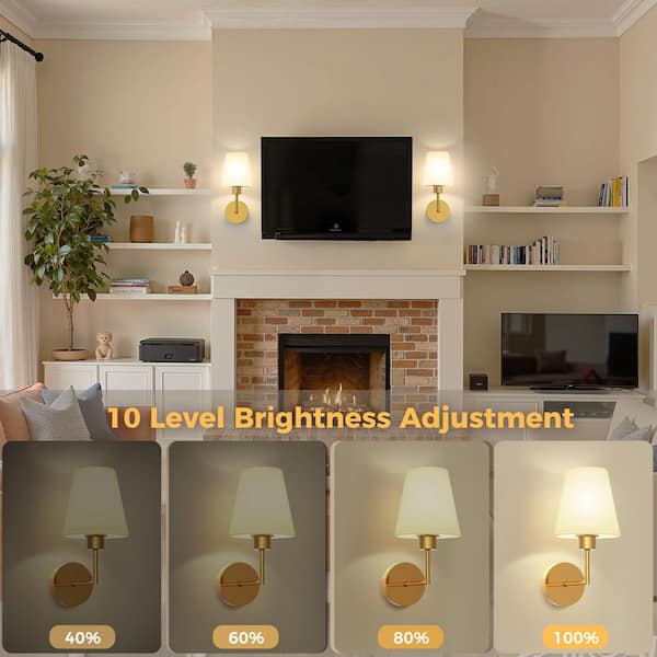 YANSUN 6 in. 1-Light Gold Rechargeable Wall Sconce, 9-Colors