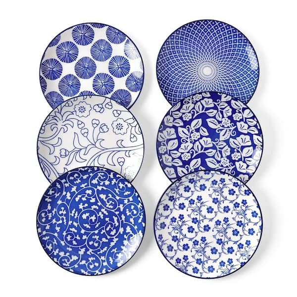 6-Pieces 6 in. Vintage Blue Ceramic Dinner Plates, Appetizer Plates for Kitchen, Microwave and Dishwasher Safe