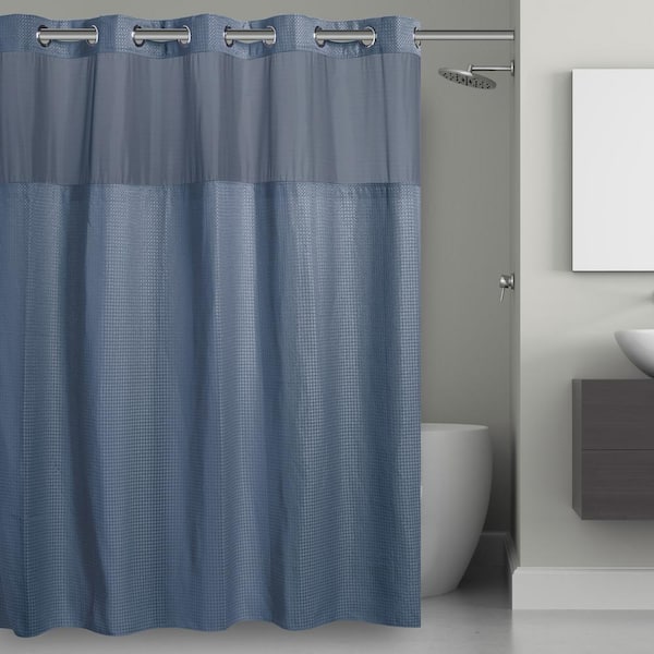 HOOKLESS Waffle 71 in. W x 74 in. L Polyester Shower Curtain in Moonlight  Blue RBH52MY385 - The Home Depot