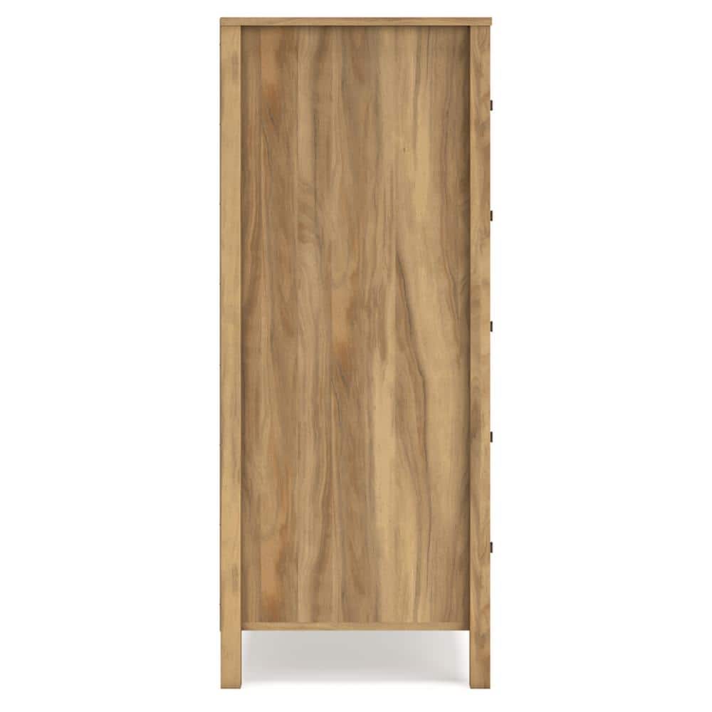 Light Brown 5-Drawer Tall Dresser with Dark Bronze Knobs