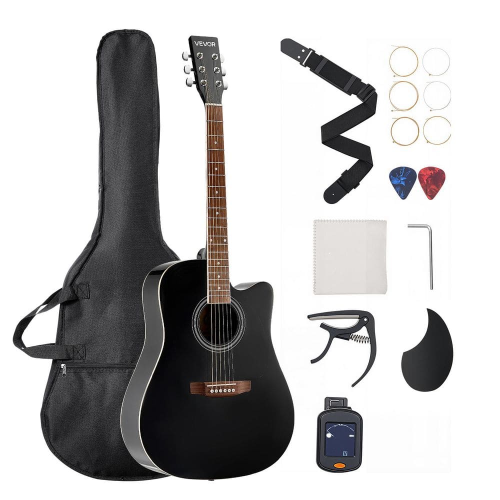 Cutway Acoustic Guitar 41 in. 6-String Black Solid Spruce Top Guitar Beginner Bundle with Gig Bag Tuner Strap price history on PriceWatchPro