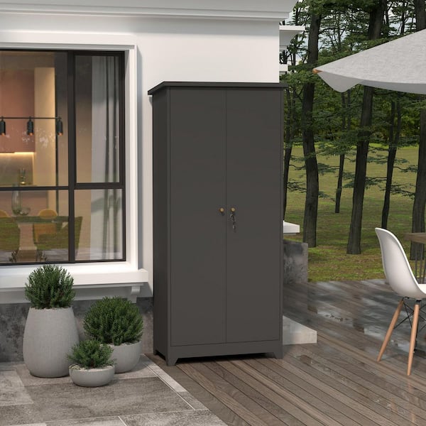 31.5 in. W x 15.4 in. D x 72.8 in. H Grey Metal Outdoor Storage Cabinet with Sloping Roof Garden Waterproof Tool Cabinet