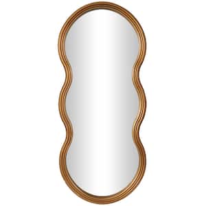 47 in. W x 20 in. H Wavy Shaped Asymmetrical Frameless Gold Wall Mirror with Ribbed Frame