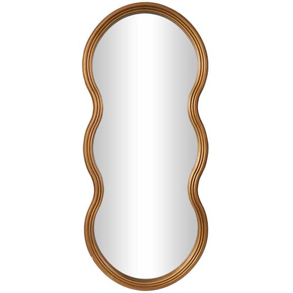 Litton Lane 47 in. W x 20 in. H Wavy Shaped Asymmetrical Frameless Gold Wall Mirror with Ribbed Frame