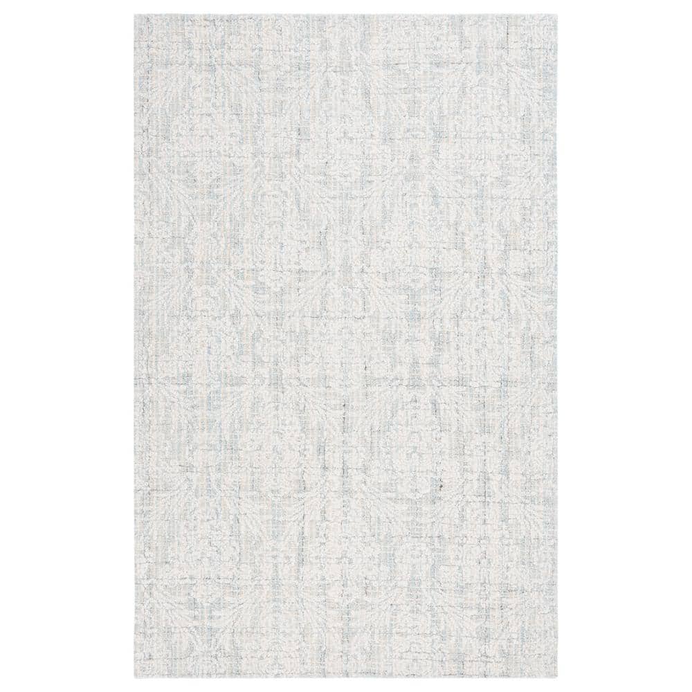 Ivory and Light Blue Tufted Wool 4' x 6' Area Rug