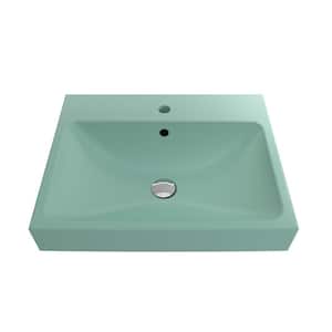 Scala Arch 23.75 in. 1-Hole Matte Mint Green Fireclay Rectangular Wall-Mounted Bathroom Sink