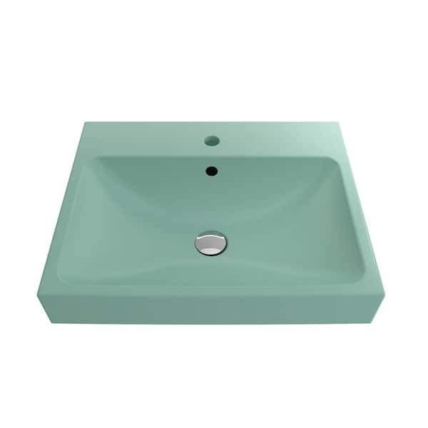 BOCCHI Scala Arch 23.75 in. 1-Hole Matte Mint Green Fireclay Rectangular Wall-Mounted Bathroom Sink