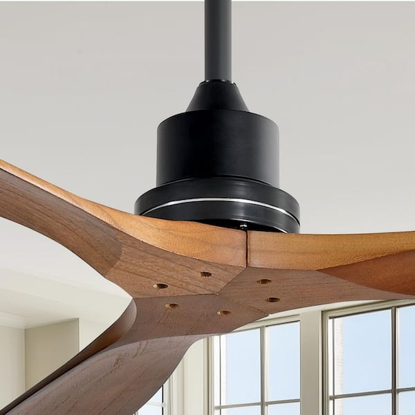 52 in. Indoor/Outdoor Black Wood Ceiling Fan with 6-Speed Long-Handled Reversible DC Motor Remote Control