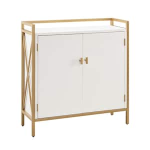 Claudette White and Gold Mixed Metal and Wood Foyer Accent Cabinet