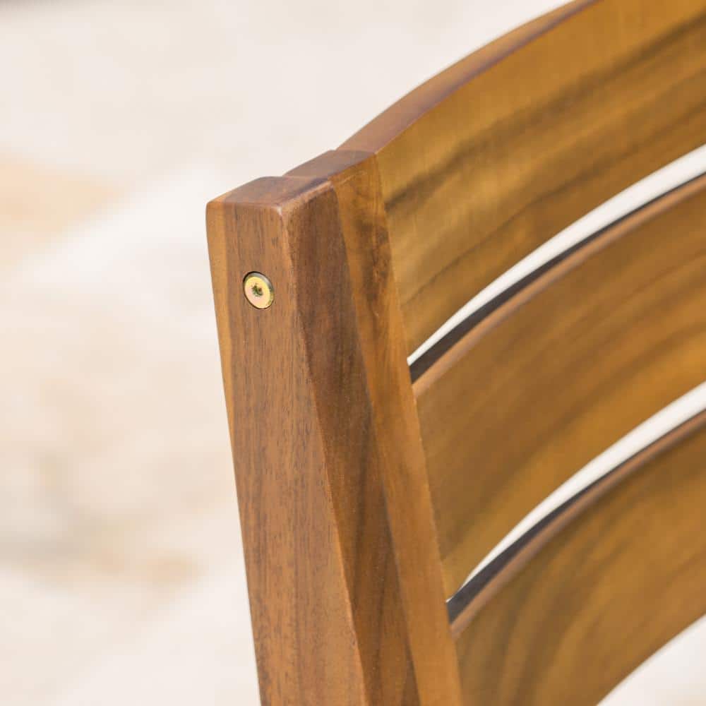 Teak Brown Wood Slatted Outdoor Dining Armchair Set