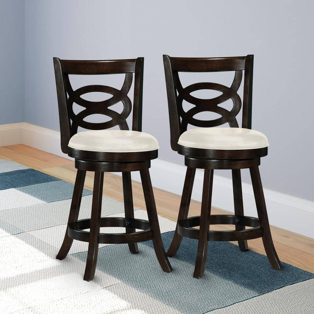 Elegant Woodgrove High Back Swivel Barstool Set, Cappuccino and White