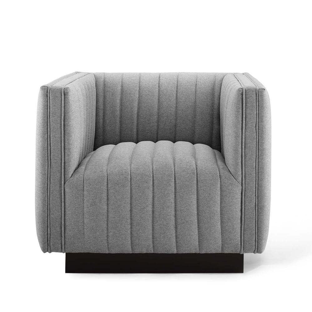 Elegant Light Gray Velvet Wood Base Accent Chair