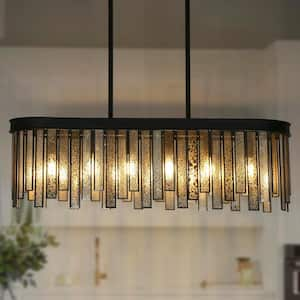 Hemaaolay 6-Light Black Modern Island Chandelier with Rectangle Plating Mercury Glass Shade for Kitchen Dining Room