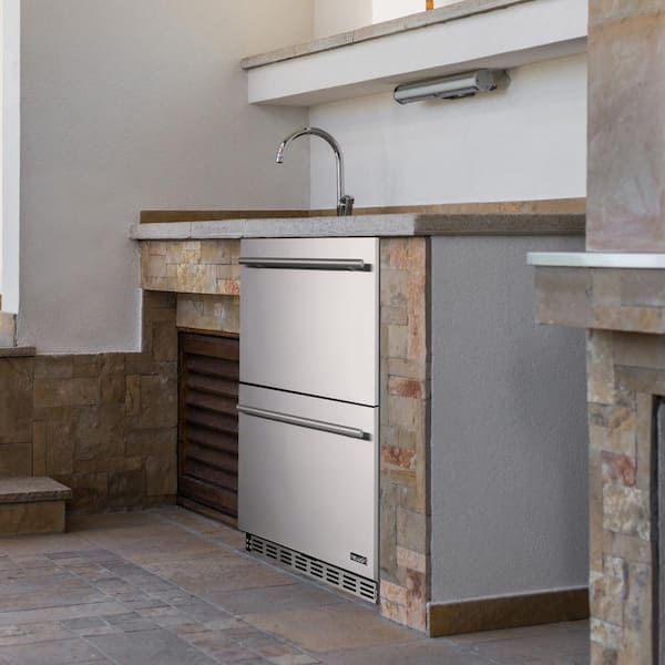 24 in. 20-Bottle and 80-Can Built-in Dual Drawer Indoor/Outdoor Wine and Beverage Fridge in Weatherproof Stainless Steel
