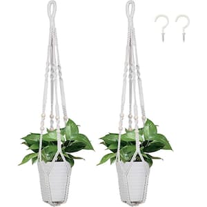 4-Legs White Cotton Rope Macrame Plant Hanger with Hook (2-Pack)