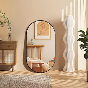 20 in. W x 28 in. H Black Framed Oval Bathroom Mirror Capsule Shaped Accent Mirror for Entryway, Living Room