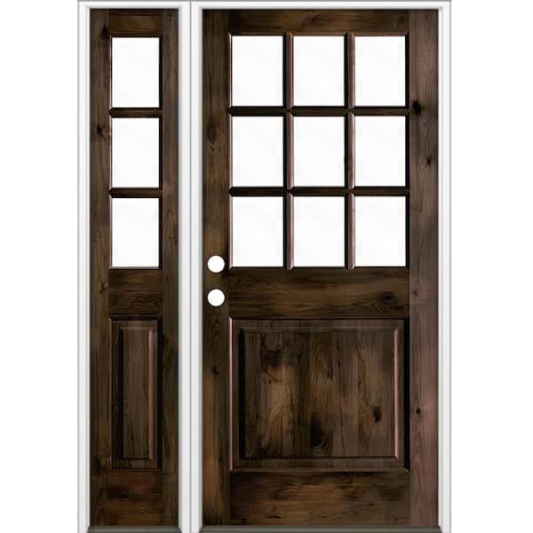 Krosswood Doors 50 in. x 80 in. Alder 2 Panel Right-Hand/Inswing Clear Glass Black Stain Wood Prehung Front Door w/Left Sidelite
